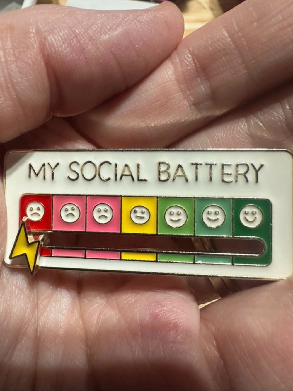 My Social Battery Enamel Pin - White, Red, Pink, Yellow, Green